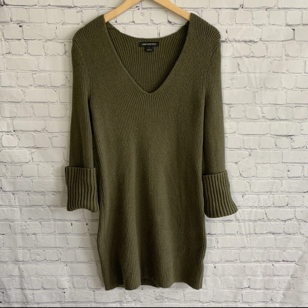 Something Navy Long Sleeve Knit Sweater Dress Size Small Green